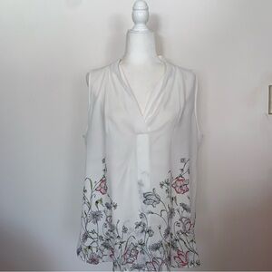 The Limited Floral Sleeveless Blouse - White with Pink and Green XL